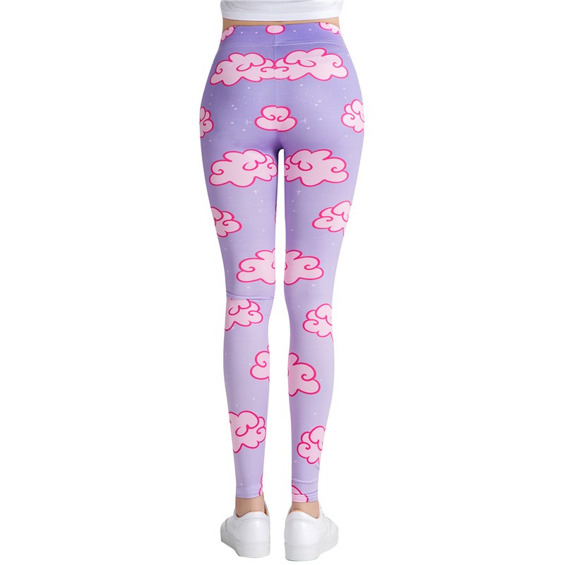 Women's Yoga Leggings Pink clouds on light purple print Yoga pants for women